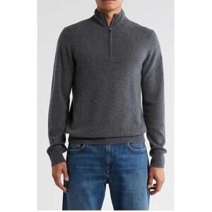 Nordstrom Luxury‎ Cashmere Quarter Zip Sweater Gray Embers Size XL